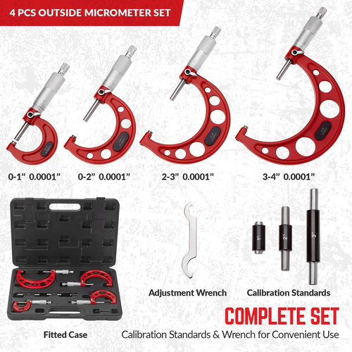 Premium outside Micrometer Set 0-4" / 0.0001" (0-1"/1-2"/2-3"/3-4") Precision Ma - Picture 3 of 9