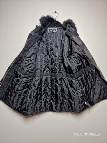 APT.9 Jacket Women's Large Black Gray Check Faux Fur Hooded Pockets Full Zip - Picture 12 of 17