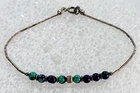 Vtg. 925 Sterling Silver Azurite Gemstone Chain Bracelet  7.5" Spring Ring Clasp