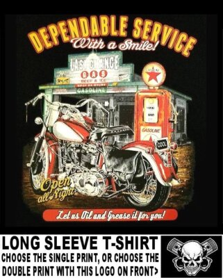 Last Chance Gas & Dependable Service Garage Biker Skull Motorcycle T-shirt WS54