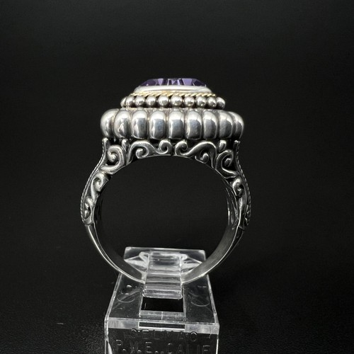Anillo de amatista africana de filigrana artesanal plata esterlina y oro 18K talla 8 - Imagen 4 de 13