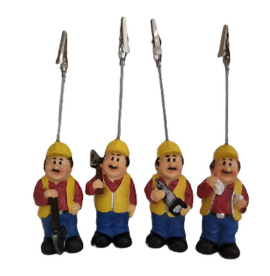 4 Stück Merkzettelhalter, Memohalter als Bauarbeiter, Gärtner Notizzettelhalter,