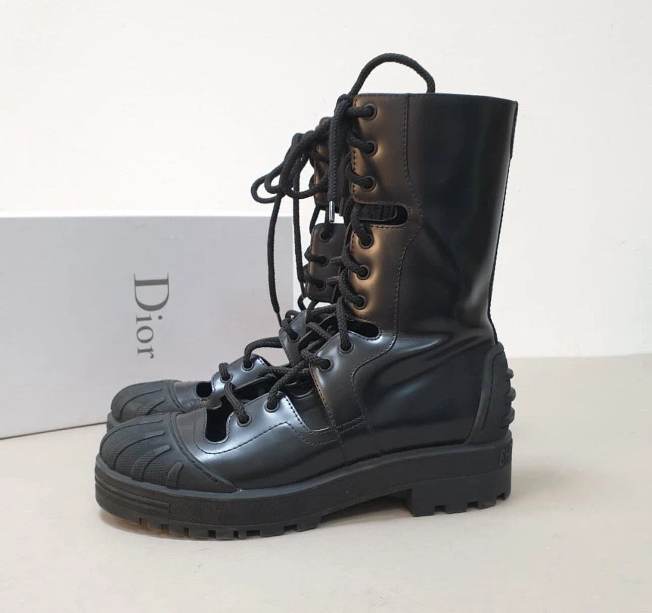 Bottes de combat Dior en cuir noir taille 38