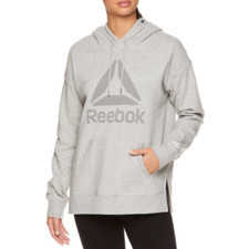 Reebok Women's Elite Cozy Graphic Fleece Hoodie Sweater Gray MEDIUM