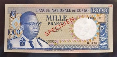 République Démocratique du Congo - 1000 Francs - 15 décembre 1961 - SPECIMEN - Photo 1/2