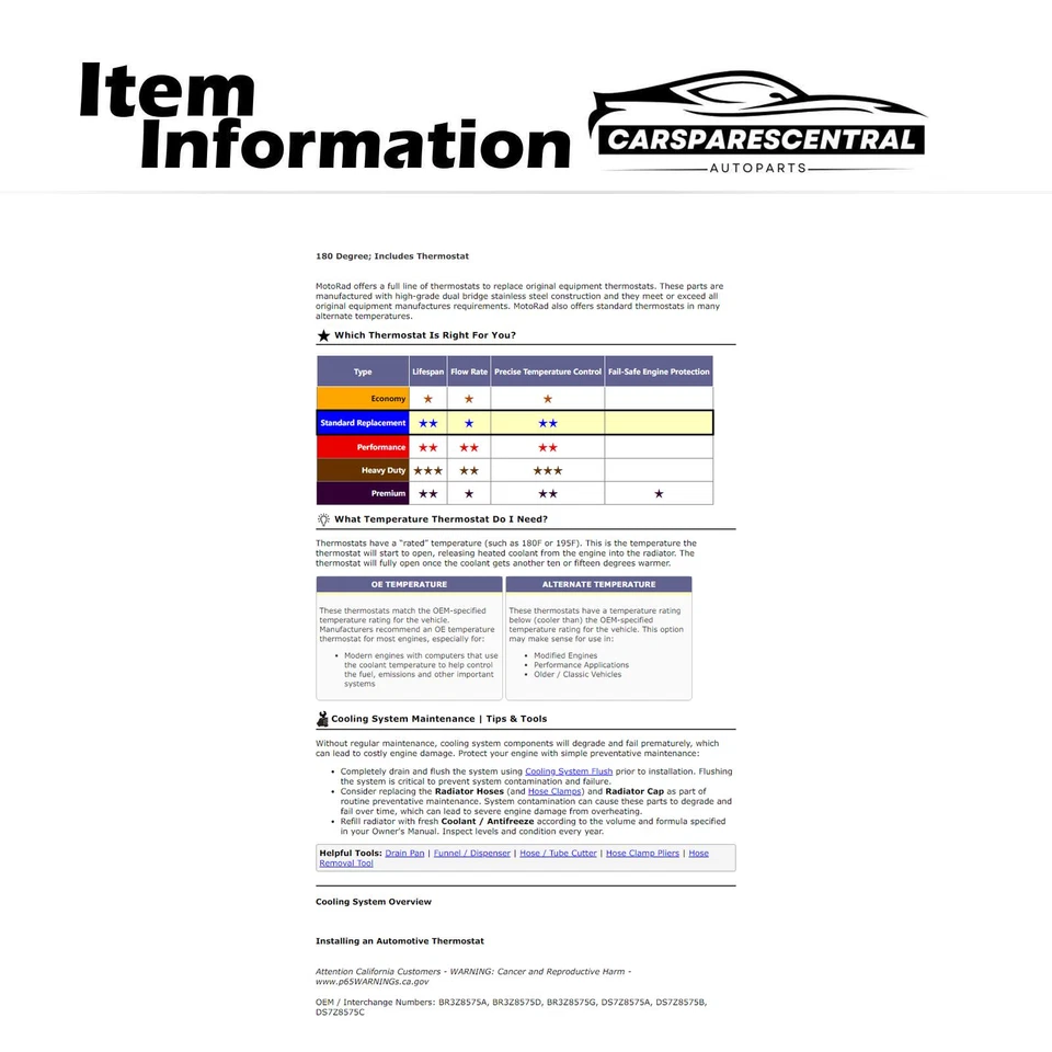 Engine Coolant Thermostat Motorad For 2015 2016 2017 2018 Ford Expedition 3.5L - Изображение 4 из 4