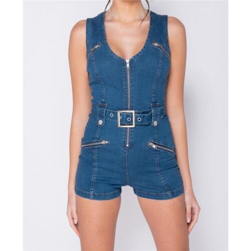 Damen Jeans Hotpants Overall mit Zipper und Gürtel Dunkelblau #OV506 - Bild 7 von 36