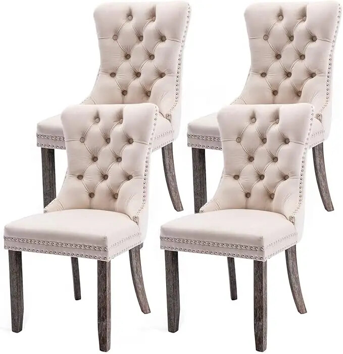 S Set Of 4,velvet Tufted Diningchairs With Nailhead Back