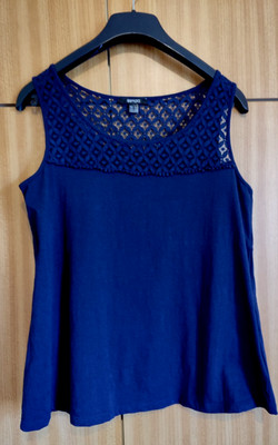 Damen Shirt, ärmellos, Esmara, blau, Netzeinsatz, Gr. L