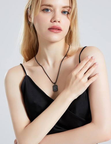 Initial Letter Pendant Necklace for Men Women Black Letter Necklace Box Chain Ne - Picture 3 of 7