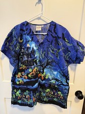 S.C.R.U.B.S. Scrub Top Sz Large Halloween Haunted Mansion Bats Pumpkins Size L