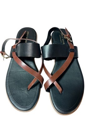 Cole Haan Mandy Thong Sandals Women 9B Black Brown Leather Grand 360
