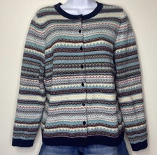 TALBOTS Womens Medium Sweater Lambswool Blend Fair Isle Front Button Cardigan