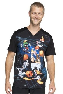 New MENS Tooniforms V-NECK SPACE JAM LOONEY TUNES SCRUB TOP SCRUBS SIZE XS