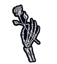      ROCK n ROLL - SKELETON HAND with ROSE - Embroidered Iron-On/Sew-On Patch