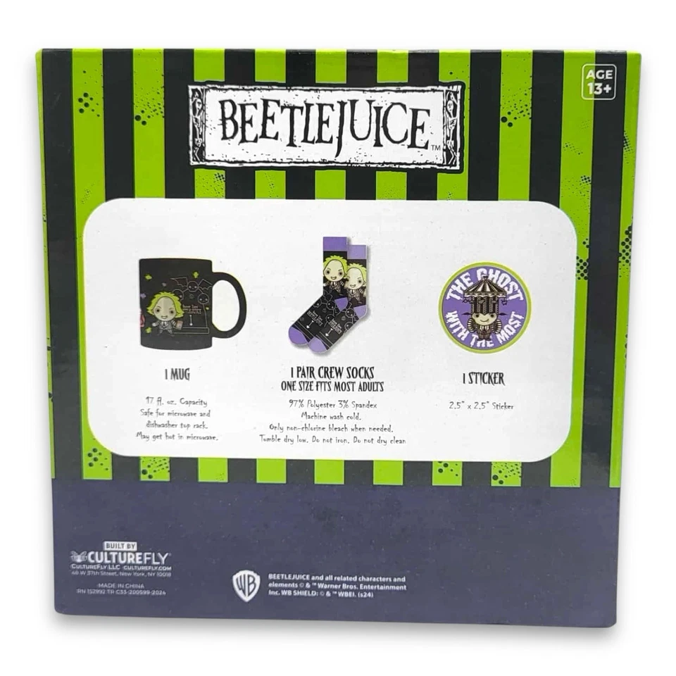 Beetlejuice носок в кружке подарочный набор с наклейкой CultureFly кофейная чашка кружка - Изображение 4 из 4