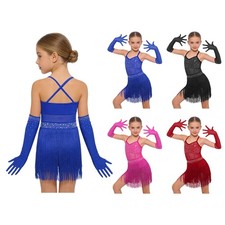 Kids Girls Outfit Glittery Leotard Ruched Dancewear Mesh Costume Competition