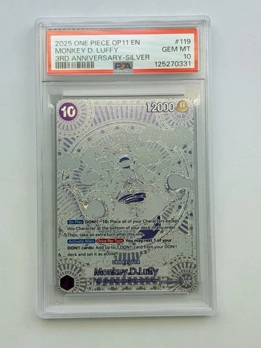 2025 ONE PIECE OP11 MONKEY D LUFFY 3RD ANNIVERSARY SILVER OP05-119 PSA 10