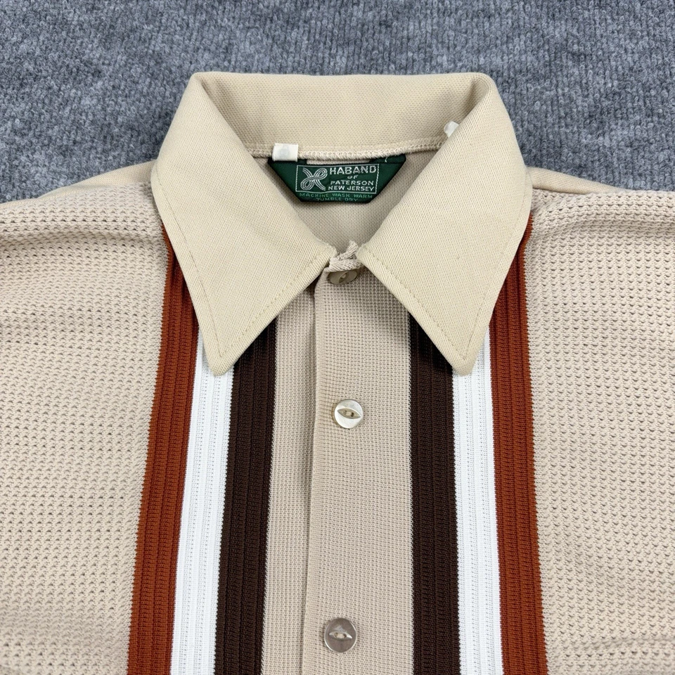 Винтажная текстурированная рубашка-поло Haband PatterMobster на пуговицах в полоску размер M. - Изображение 2 из 4