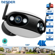 BESDER IP Camera 4K 8MP Panoramic 180° Wide View Angle Outdoor Wifi Surveillance