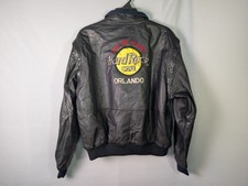Vintage Hard Rock Cafe Orlando Leather Jacket Removable Sleeves Size M Logo