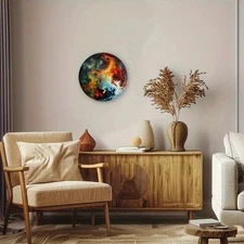 1pc 2D 2D Flat Surface, 1pc Large 7.87inch Round Modern Abstract Metal Wall Art-