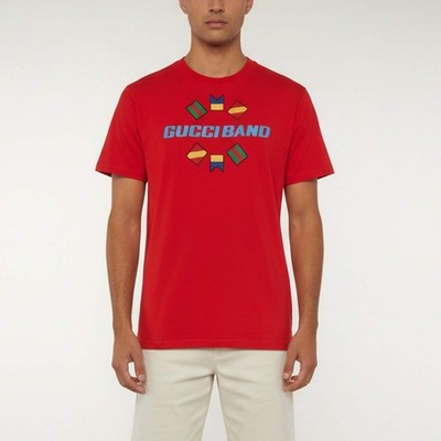 Gucci Red Gucci Band Graphic Embroidered Jersey TShirt S