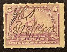 Travelstamps: 1898 US Stamps Scott #R167 ?Battleships ? Used OG Pen Cancel