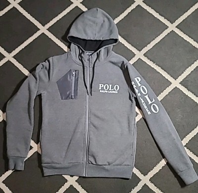 Polo Ralph Lauren Full Zip Hoodie Medium Men Pocket Write Out Sleeve Pattern 
