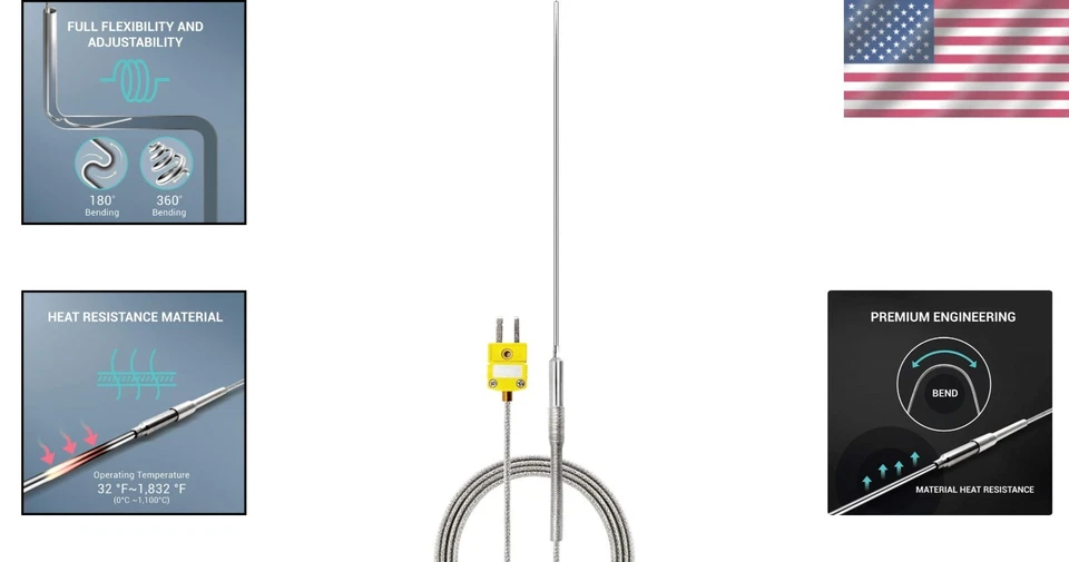 Sonda de termopar flexible tipo K de 1,6 mm de diámetro -40~2012°F con conector macho Foto 2 de 4