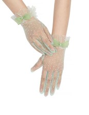Short Polka Dot Lace Gloves Bow Mesh Tea Party Glove for Women One Size