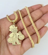 10K Gold Franco Chain Grandpa Money Bag Charm Pendant 18-28 inches 3mm REAL