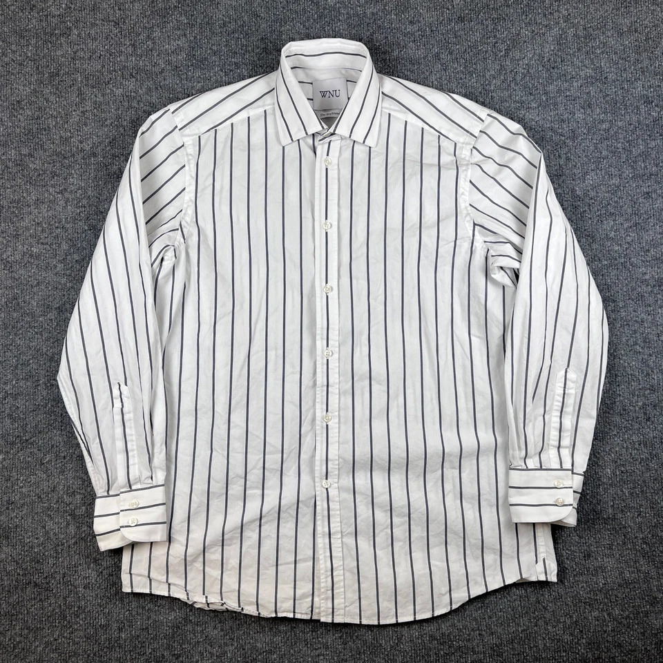Camisa With Nothing Underneath WNU The Boyfriend para mujer M blanca a rayas abotonadas Foto 2 de 4