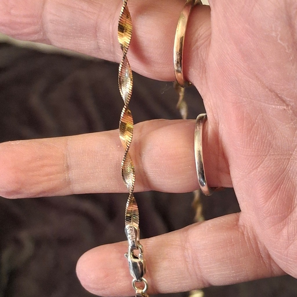 Solid Sterling Silver & Gold Twisted Herringbone … - image 7