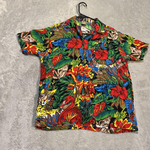 Ingear Shirt Mens Medium Multicolor Jungle Hawaiian Short Sleeve Button Up
