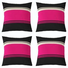Set Of 4 Patchwork Striped Throw Pillow Covers 16x16 Hot Pink Black Stripes P...