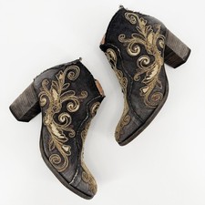 Botas vaqueras de mezclilla de lujo Marco Delli botines al tobillo bordados dorados 38 Dallas