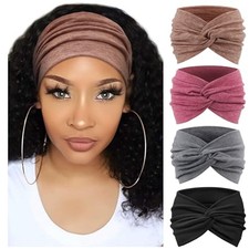 Extra Wide Headbands for Women 4 Pcs: Black, Begonia Red, Earthy Brown, Grey