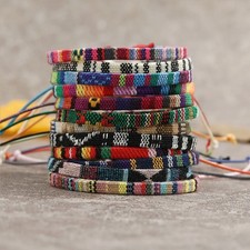 12Pcs Nepal Ethnic Colorful Fabric Bracelet Set, Boho Rope