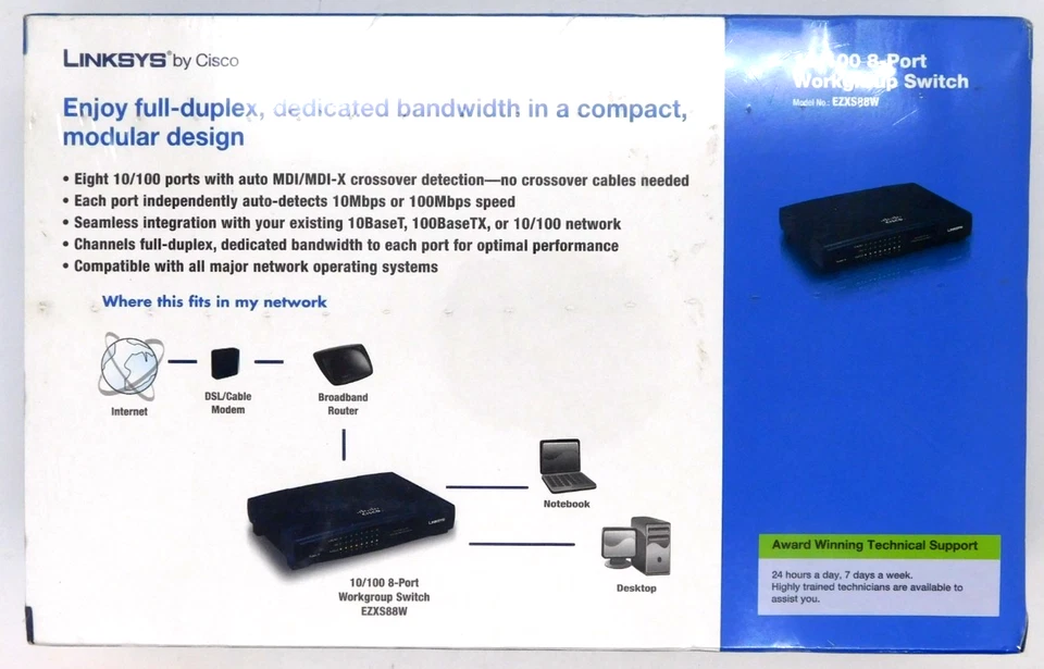 Linksys Cisco 10/100 8-Port Workgroup Switch Model EZXS88W New Sealed Box - Image 2 of 2