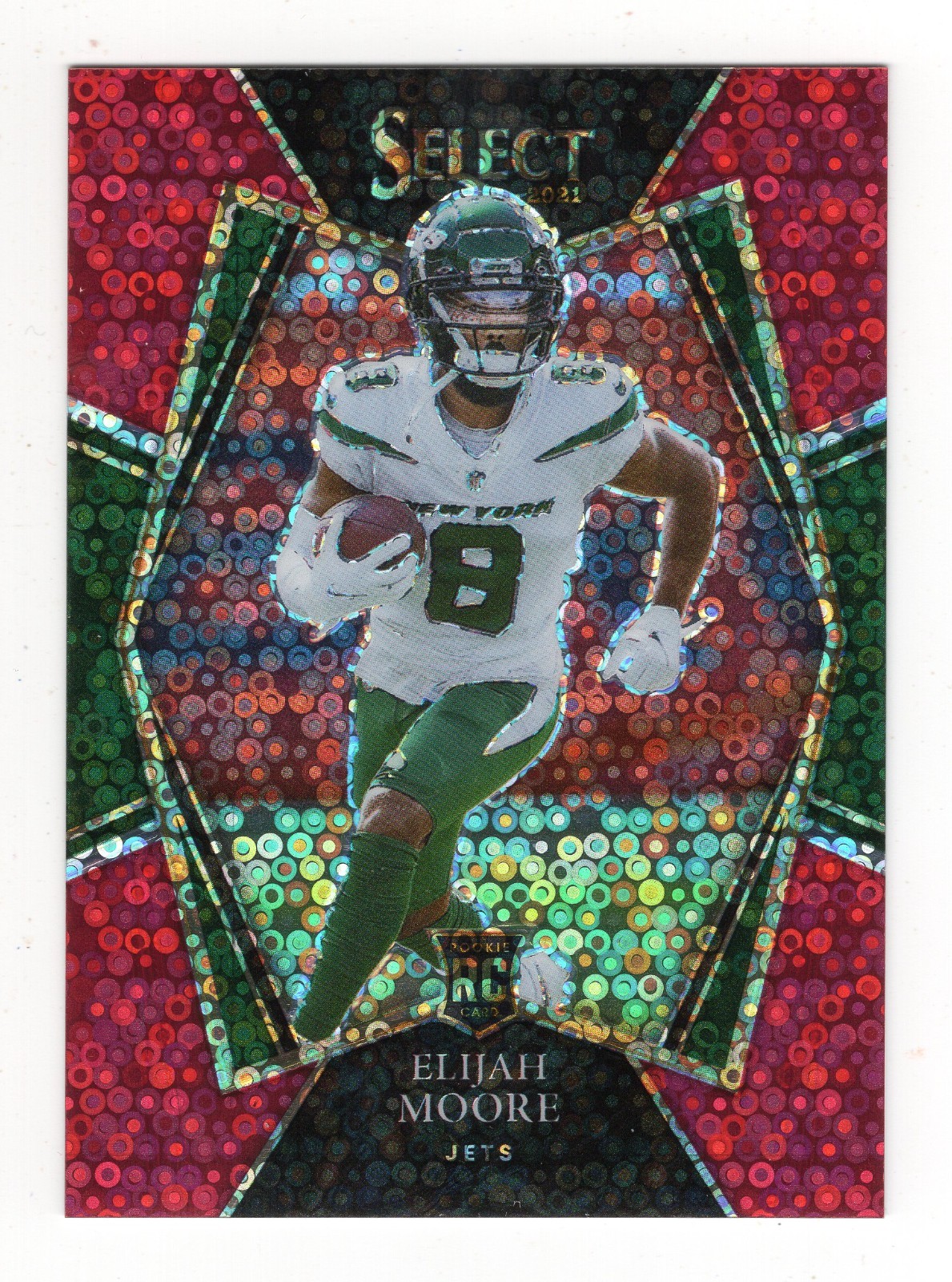 2021 Panini Select Elijah Moore Premier Level Red Disco Prizm RC /49 #156 Bills