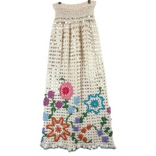 Cream Crochet Maxi Skirt 3D Floral Applique Boho Prairie Festival Coachella