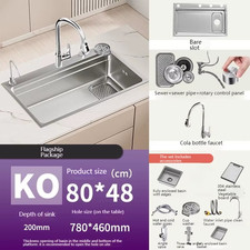 Silver Kitchen Sink 304 Stainless Steel Large Single Slot Undermount Multifuncti