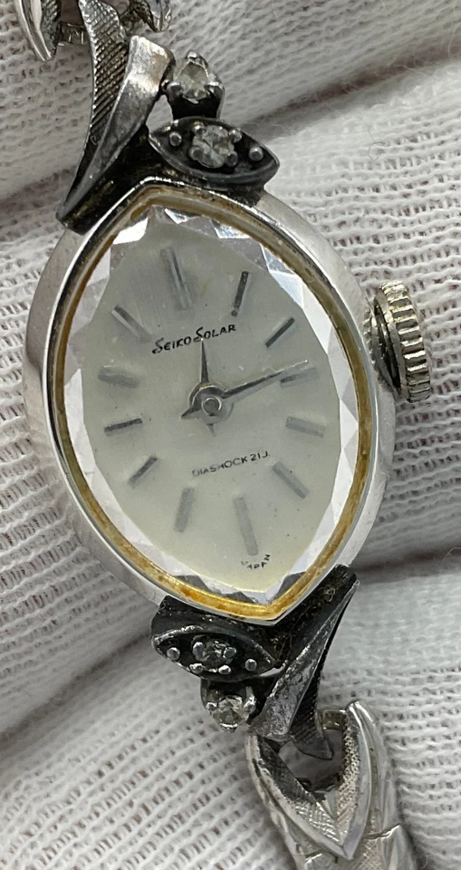 Reloj De Colección Seiko Solar Diashock 10-7760 WGF Para Mujer Cuerda Manual 21 Joyas ~ Funciona Foto 3 de 4