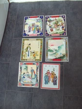 Vintage Set Of 6 Hand Coloured Chinese  Prints unframed 9" x 8" set three