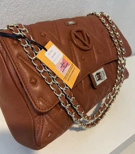 NWT Valentino By Mario Valentino Posh Diamond Leather Shoulder Bag Women's Brown