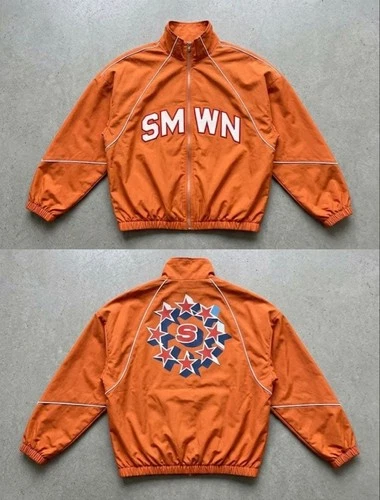 Mens Zip Up Nylon Jacket Orange Street Style Graphic Logo Back Print - product listing photo