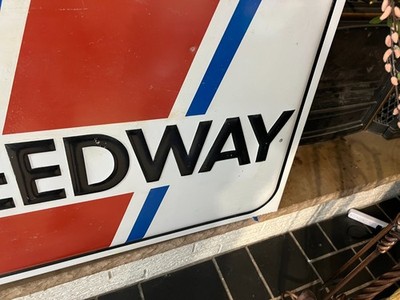 Rare Large Original Vintage Speedway embossed Aluminum Gas Station
