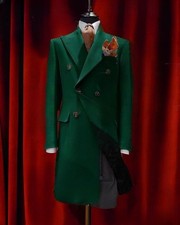 Men's Long Wool Overcoat Wide Peak Lapel Formal Business Wear Men Winter Coats