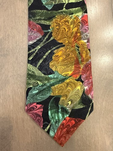 Gail Mackenzie Hand Marbled Silk Tie USA Artsy Nature Colorful Tropical 
